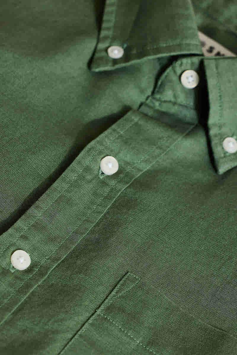 Green Slim Fit Linen Blend Shirt